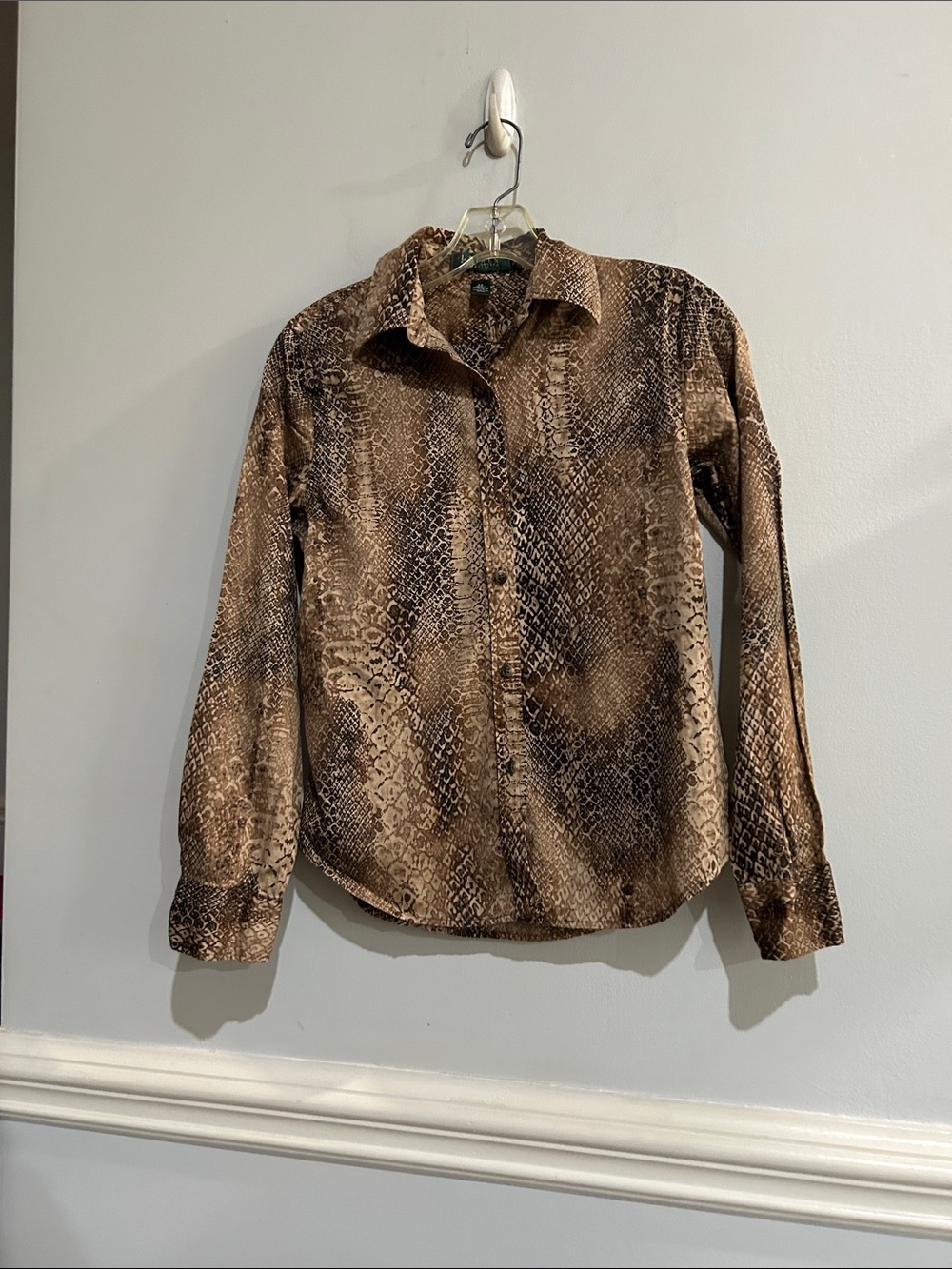 Lauren Ralph Lauren Brown Snake Print Button-Up Blouse